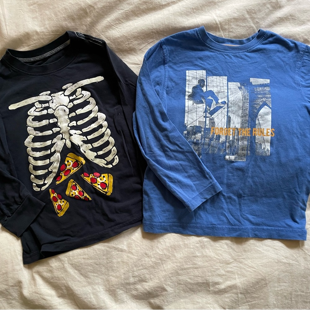 Kids Long Sleeve Graphic Tees - Skeleton and Skater Designs